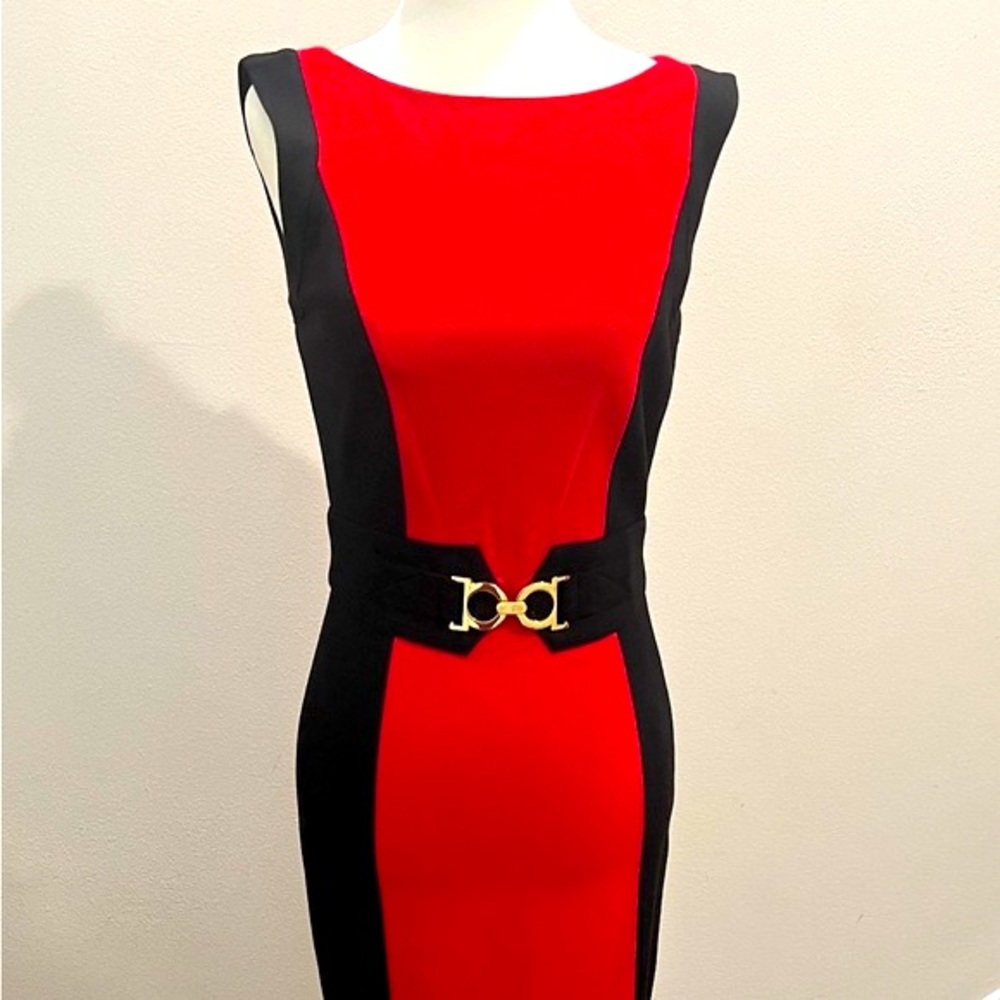 Cache Red and Black Body-con sheath dress, size 0